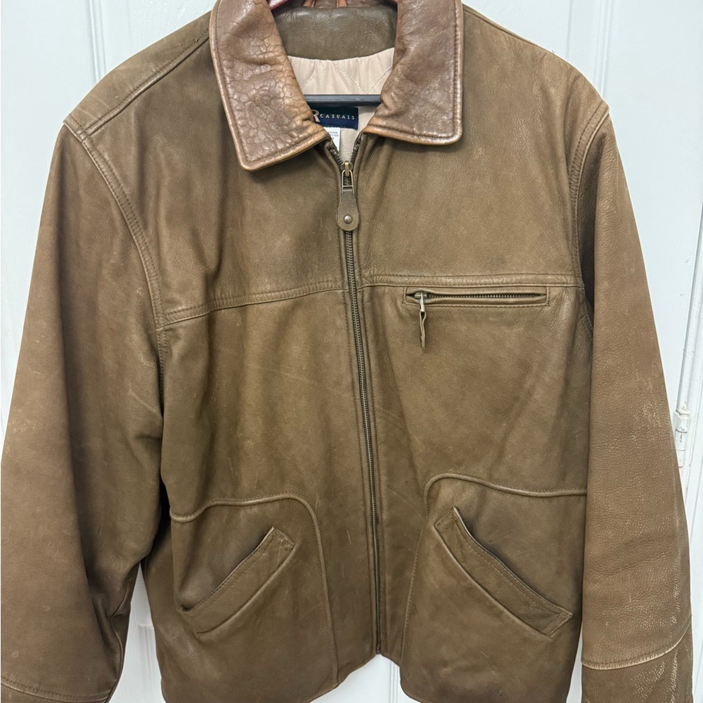 R&R casual Men's Brown Leather Jacket size M /used !!